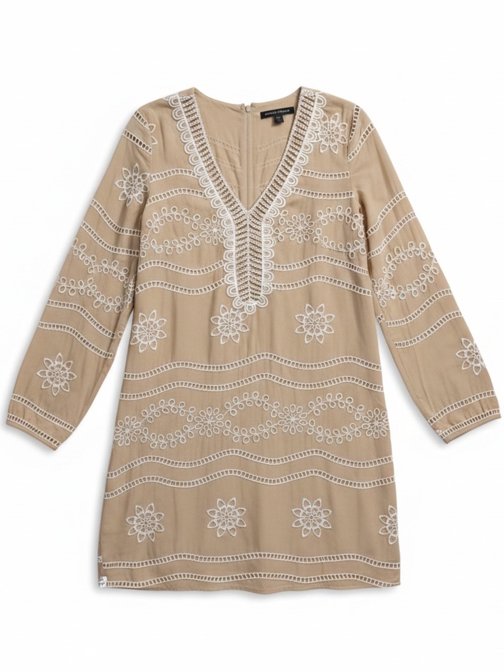 Boston Proper Sz XS Women's Beige Embellished and Embroidered V-Neck Dress | GUC